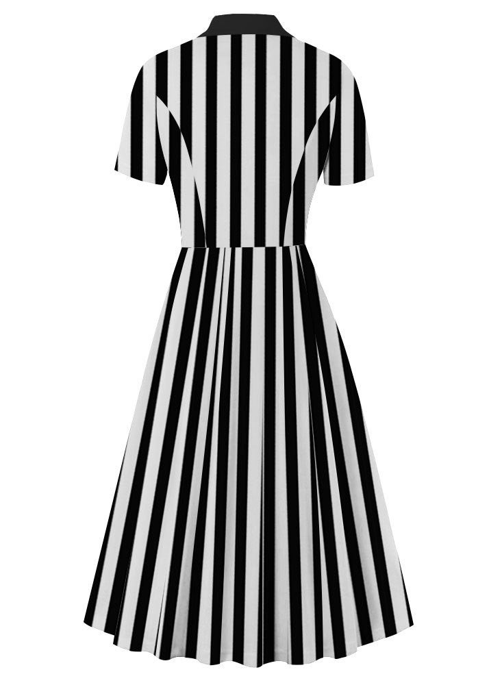 Elegant Button Detail Dress  stripes Work  Casual Dress Cocktail Swing Dress  - Image 2