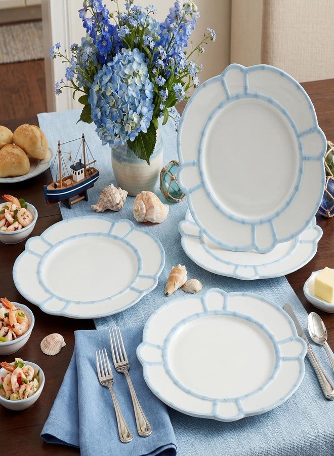 Purpeak 4 Pcs Ceramics Bamboo Touch Dinner Plate 11 Inch Bamboo Touch Accent Plate Reusable Tableware for Home Salad Indoor Outdoor Dining Kitchen, Dishwasher Safe(Coastal Blue) - Image 4
