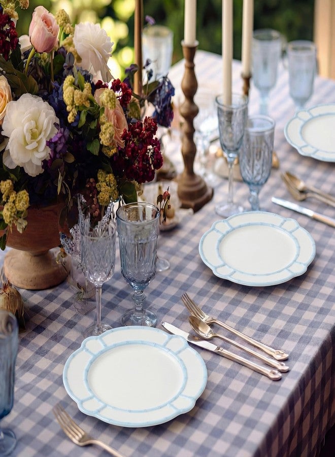 Purpeak 4 Pcs Ceramics Bamboo Touch Dinner Plate 11 Inch Bamboo Touch Accent Plate Reusable Tableware for Home Salad Indoor Outdoor Dining Kitchen, Dishwasher Safe(Coastal Blue) - Image 5
