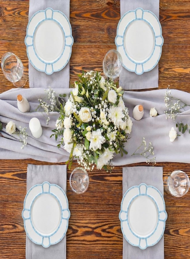 Purpeak 4 Pcs Ceramics Bamboo Touch Dinner Plate 11 Inch Bamboo Touch Accent Plate Reusable Tableware for Home Salad Indoor Outdoor Dining Kitchen, Dishwasher Safe(Coastal Blue) - Image 3
