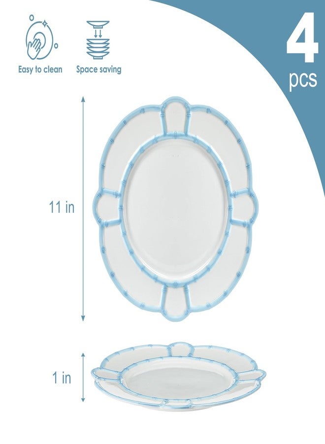 Purpeak 4 Pcs Ceramics Bamboo Touch Dinner Plate 11 Inch Bamboo Touch Accent Plate Reusable Tableware for Home Salad Indoor Outdoor Dining Kitchen, Dishwasher Safe(Coastal Blue) - Image 2