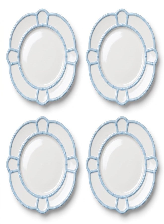 Purpeak 4 Pcs Ceramics Bamboo Touch Dinner Plate 11 Inch Bamboo Touch Accent Plate Reusable Tableware for Home Salad Indoor Outdoor Dining Kitchen, Dishwasher Safe(Coastal Blue) - Image 1