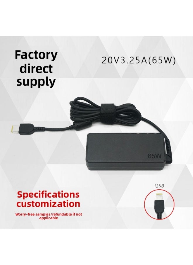 Generic For Lenovo Thinkpad Small Laptop Computer 20v3.25A Power Adapter 65w Charger Cable-Color:Black-Specifications:USB  - Image 1