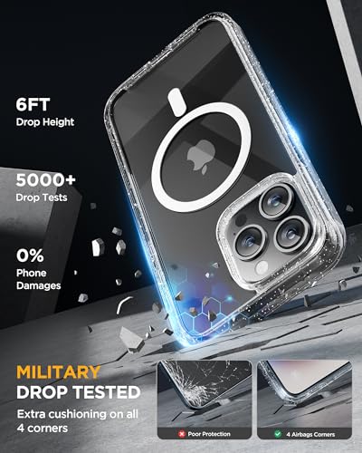 Miracase Magnetic for iPhone 15 Pro Max Case 6.7'' [Compatible with Magsafe] Full-Body Drop Proof Phone Case for iPhone 15 Pro Max with Built-in 9H Tempered Glass Screen Protector,Clear Glitter - Image 4