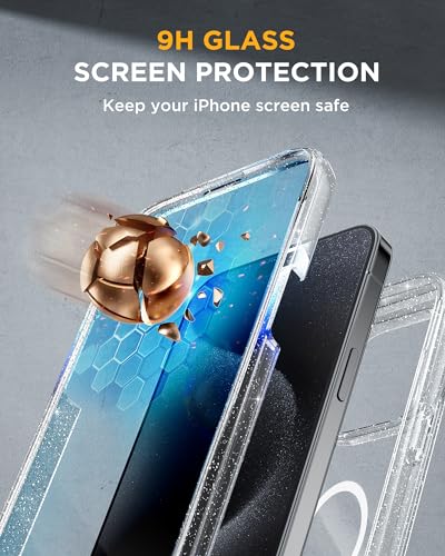 Miracase Magnetic for iPhone 15 Pro Max Case 6.7'' [Compatible with Magsafe] Full-Body Drop Proof Phone Case for iPhone 15 Pro Max with Built-in 9H Tempered Glass Screen Protector,Clear Glitter - Image 3