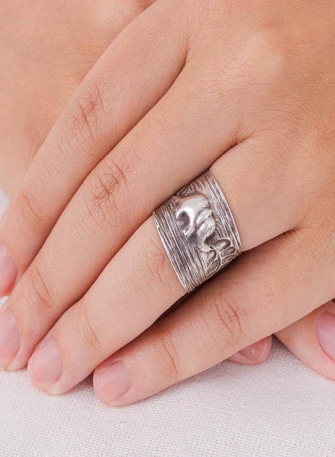 نوفيكا خاتم نوفيكا المصنوع يدويًا من الفضة الإسترلينية بتصميم فيل، من إنتاج تايلاند، مصنوع من الألومنيوم الرمادي الجليدي، مستوحى من الحيوانات [عرض الجزء الأمامي للخاتم 0.7 بوصة، عرض السوار 4 مم] "فيل الغابة التايلاندية" - Image 4