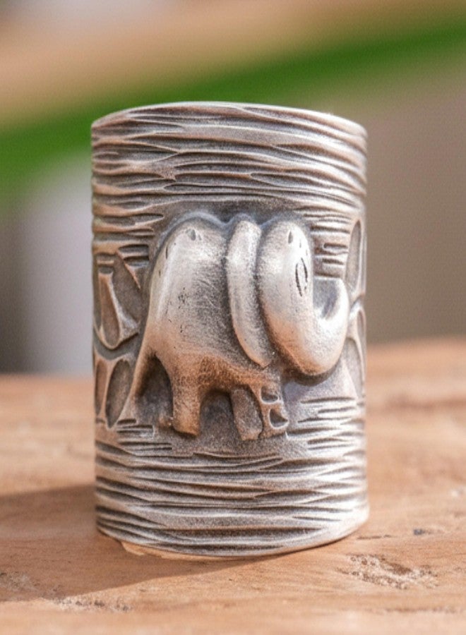 نوفيكا خاتم نوفيكا المصنوع يدويًا من الفضة الإسترلينية بتصميم فيل، من إنتاج تايلاند، مصنوع من الألومنيوم الرمادي الجليدي، مستوحى من الحيوانات [عرض الجزء الأمامي للخاتم 0.7 بوصة، عرض السوار 4 مم] "فيل الغابة التايلاندية" - Image 2