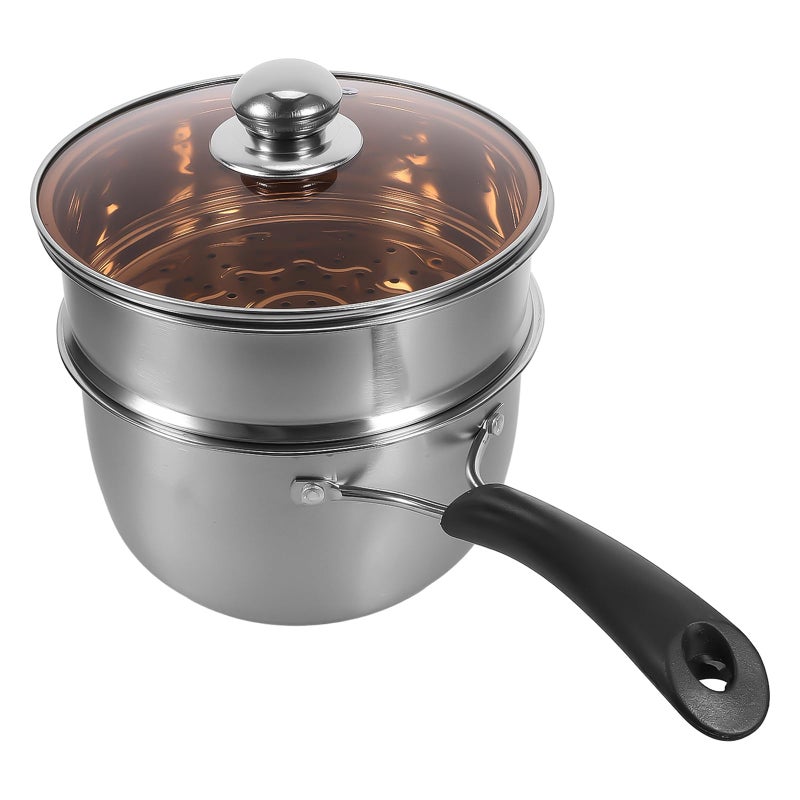 18cm Stainless Steel Saucepan with Lid and Steamer Insert Multi Use Soup Pot - Image 2