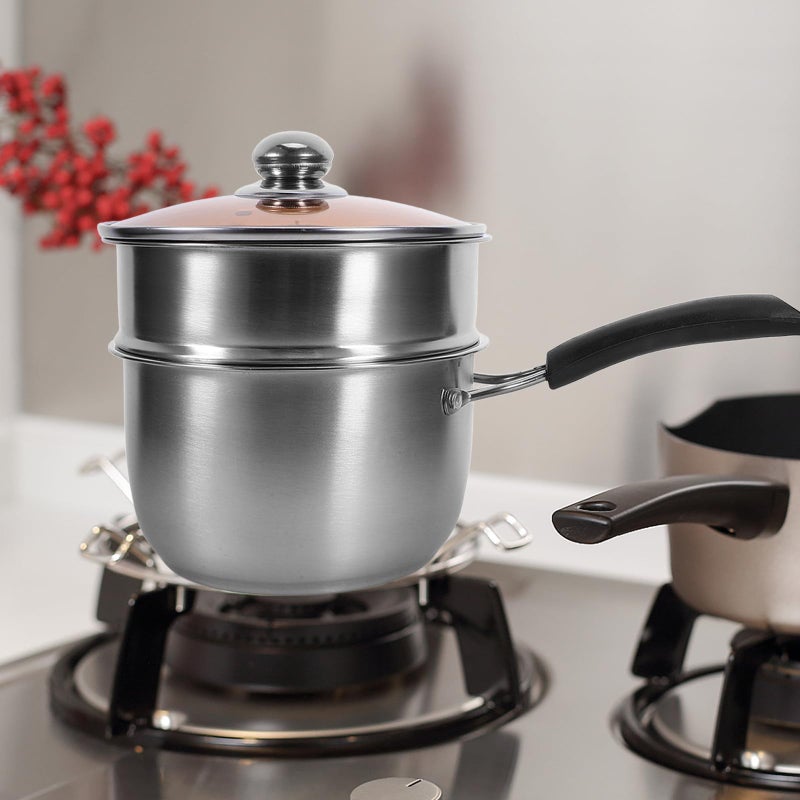 18cm Stainless Steel Saucepan with Lid and Steamer Insert Multi Use Soup Pot - Image 5