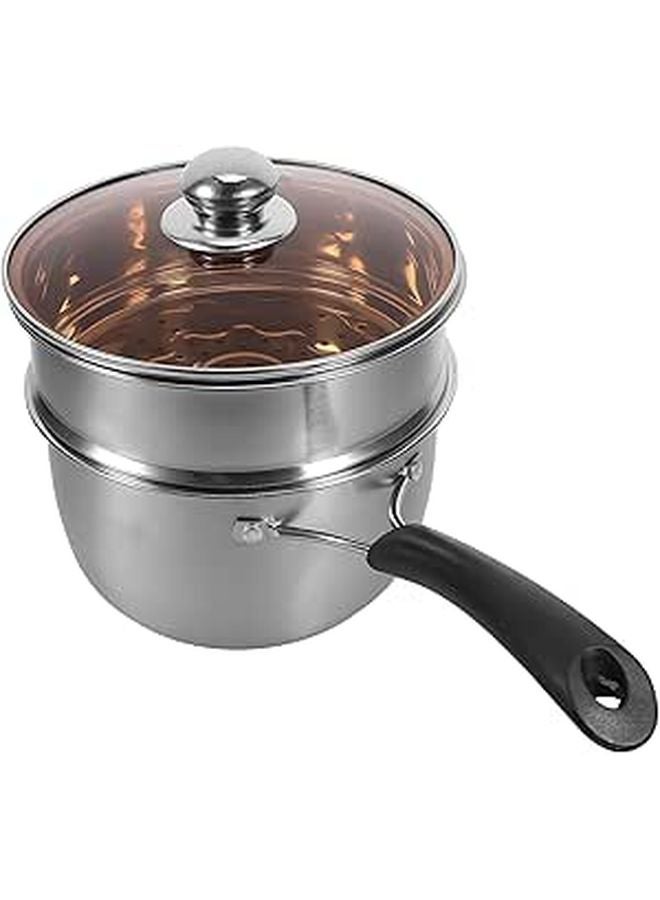 18cm Stainless Steel Saucepan with Lid and Steamer Insert Multi Use Soup Pot - Image 1