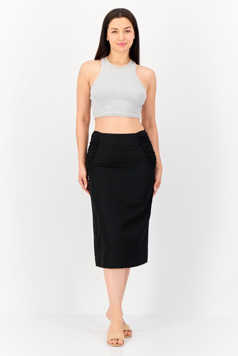 MSGM Women Textured Midi Skirts, Black  - Image 3