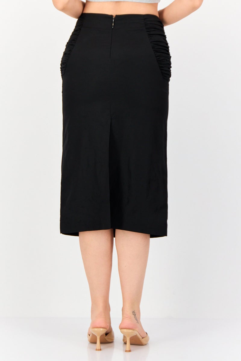 MSGM Women Textured Midi Skirts, Black  - Image 2