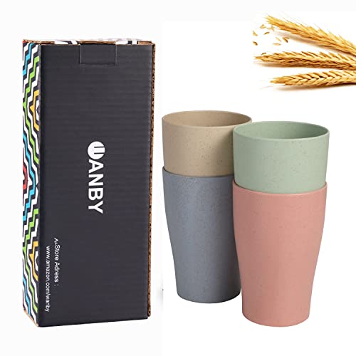WANBY Wheat Straw Cup 4 Pcs Unbreakable and Reusable Drinking Cups Eco-Friendly Healthy Tumbler Set for Milk Juice and Water Dishwasher Safe (4 Pcs 11 Oz) - Image 2
