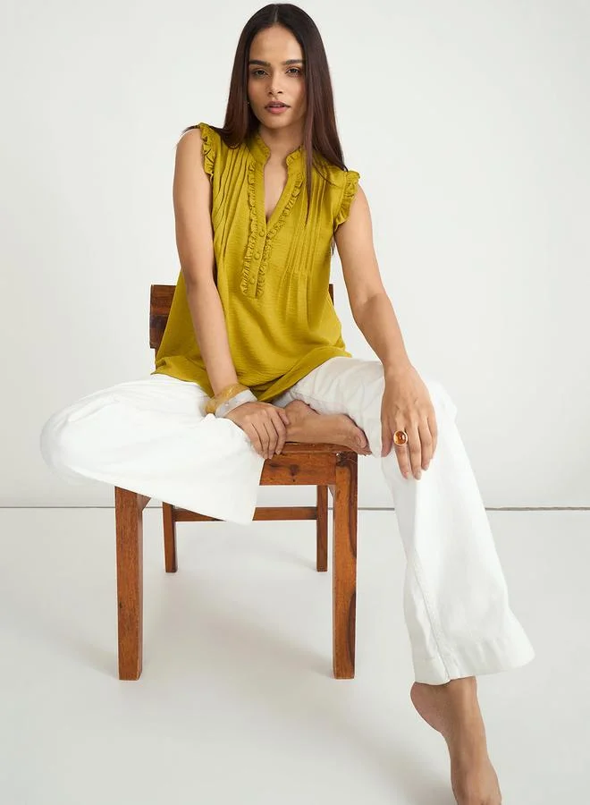 Femmella Mustard Sleeveless Pintuck Blouse