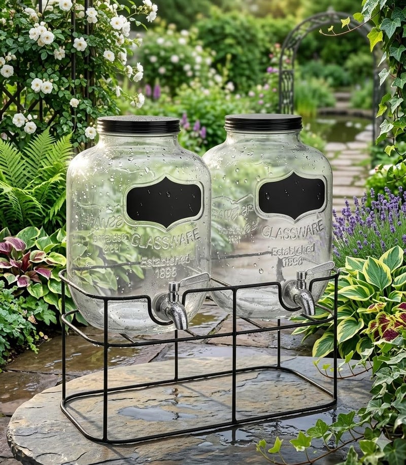 LVOOK Twins Black Stand Beverage Dispenser – Dual 3L Transparent Jars for Ice Tea, Water, Juice, Mocktail & Beer – White Base - Image 2