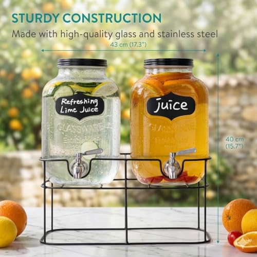 LVOOK Twins Black Stand Beverage Dispenser – Dual 3L Transparent Jars for Ice Tea, Water, Juice, Mocktail & Beer – White Base - Image 3