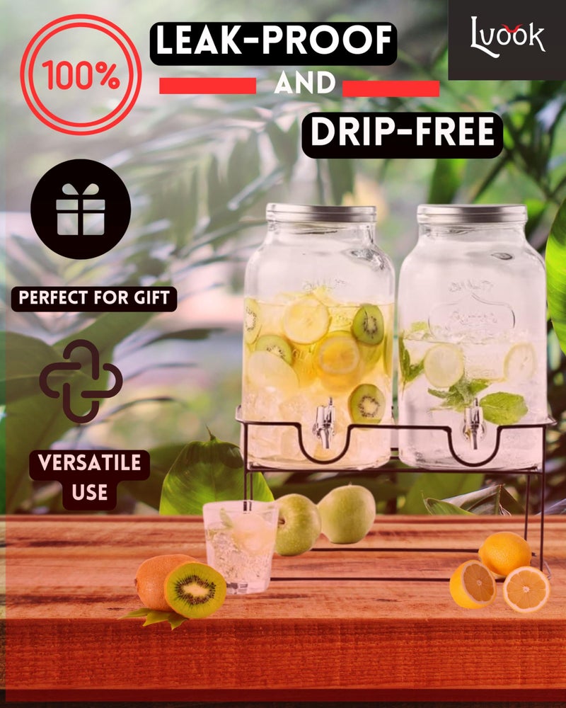 LVOOK Twins Black Stand Beverage Dispenser – Dual 3L Transparent Jars for Ice Tea, Water, Juice, Mocktail & Beer – White Base - Image 5