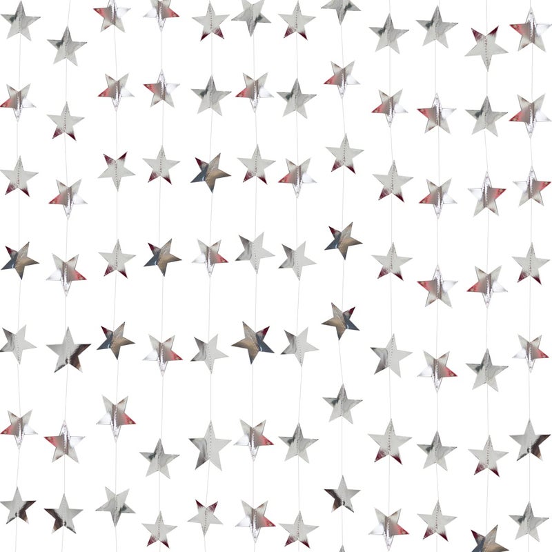 Silver Star Garland Banner Decorations  156 Feet Bright Silver Paper Garland Hanging Decorations Glitter Star Bunting Banner for Wedding Birthday Holiday Christmas Party