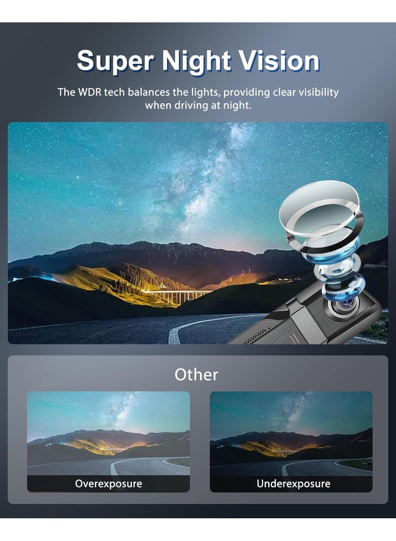 بلو فاير كاميرا مرآة الرؤية الخلفية بشاشة لمس ذكية مقاس 9.66 بوصة | كاميرات مزدوجة أمامية وخلفية بدقة 1080بيكسل مع الرؤية الليلية | مراقبة الانتظار لمدة 24 ساعة، مستشعار الصدمات، التسجيل الدائري وكاميرا الرؤية الخلفية المقاومة للماء مع خطوط المساعدة لأقصى درجات الأمان في القيادة - Image 5