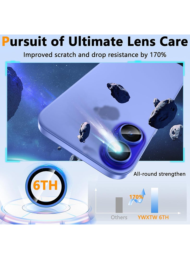 Theodor Camera Lens Protectors for iPhone 16/16 Plus Armorite Individual Lens Protectors, Scratch-Resistant Ultra-thin Tempered Glass with Aluminum Edging, (Ultramarine) - Image 3