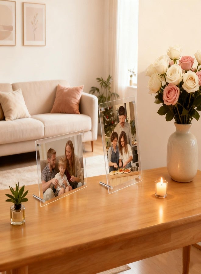 HESIN 2 Pack Acrylic Picture Frame 6" x9" Desktop Tabletop Photo Frame Wall Mounted Certificate Sign Holder Artwork Print Display Stand Fit Canvas size for A5,6" x8” or 6"x9" Frame Inside - Image 2