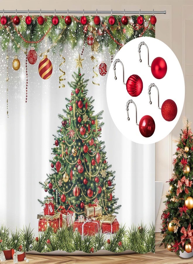 Sunlit Christmas Balls Decorative Shower Curtain Hooks, Shower Curtain Rings with Roller Balls, Xmas Theme Winter Holiday Bathroom Decoration, Set of 12, Red - Image 5