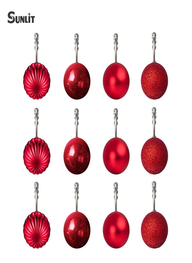 Sunlit Christmas Balls Decorative Shower Curtain Hooks, Shower Curtain Rings with Roller Balls, Xmas Theme Winter Holiday Bathroom Decoration, Set of 12, Red - Image 3