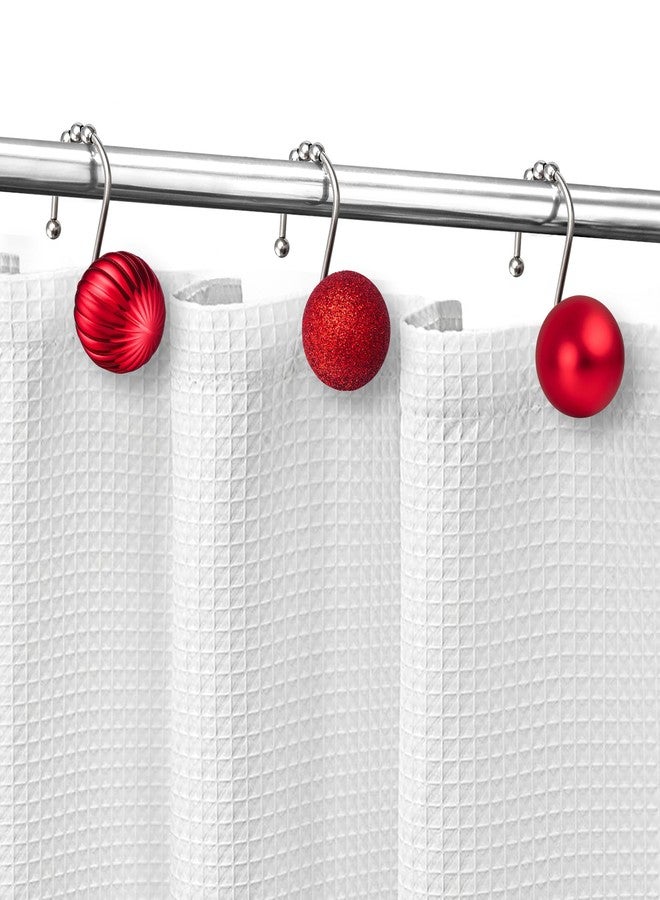 Sunlit Christmas Balls Decorative Shower Curtain Hooks, Shower Curtain Rings with Roller Balls, Xmas Theme Winter Holiday Bathroom Decoration, Set of 12, Red - Image 4