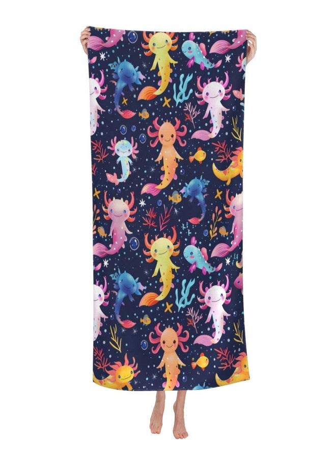 VODRM Colorful Axolotl Beach Towel, 32x52in Microfiber Quick Dry Fun Underwater Fantasy Cute Sea Bath Towels, Soft Lightweight Oversized Sand Free, for Travel Pool Swimming Gym Decor, Gifts Girls - Image 1