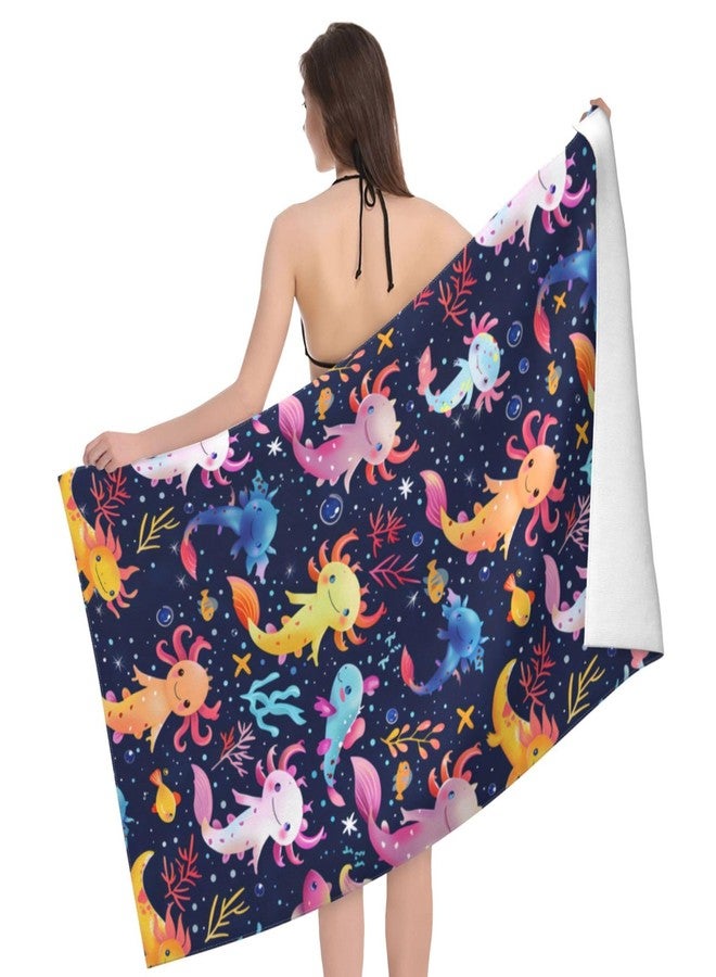 VODRM Colorful Axolotl Beach Towel, 32x52in Microfiber Quick Dry Fun Underwater Fantasy Cute Sea Bath Towels, Soft Lightweight Oversized Sand Free, for Travel Pool Swimming Gym Decor, Gifts Girls - Image 3