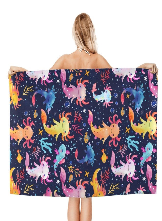 VODRM Colorful Axolotl Beach Towel, 32x52in Microfiber Quick Dry Fun Underwater Fantasy Cute Sea Bath Towels, Soft Lightweight Oversized Sand Free, for Travel Pool Swimming Gym Decor, Gifts Girls - Image 2