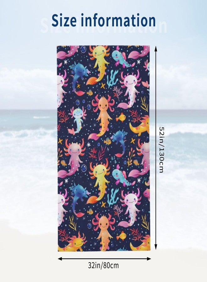 VODRM Colorful Axolotl Beach Towel, 32x52in Microfiber Quick Dry Fun Underwater Fantasy Cute Sea Bath Towels, Soft Lightweight Oversized Sand Free, for Travel Pool Swimming Gym Decor, Gifts Girls - Image 4