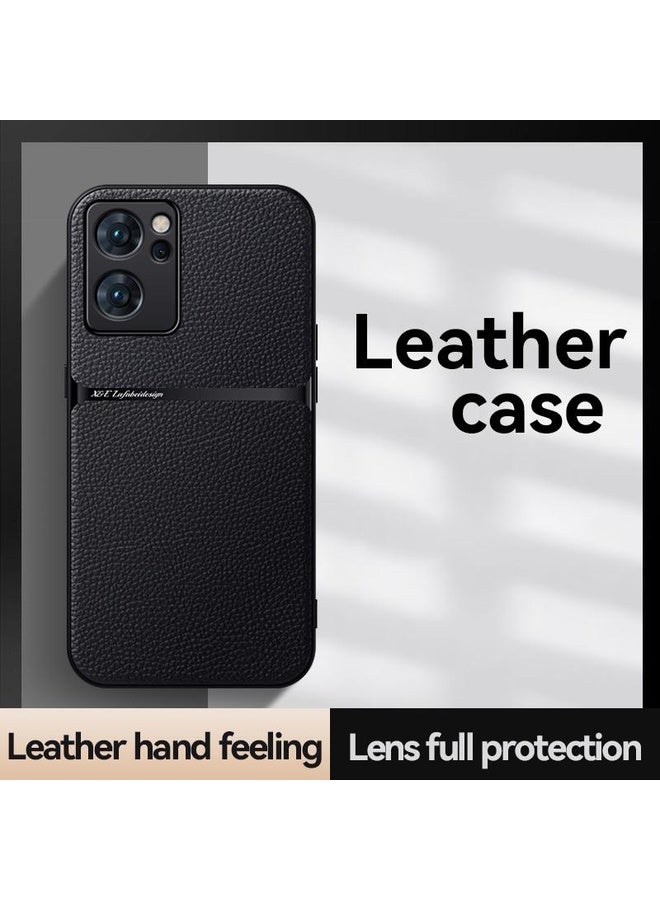 HuHa Case Cover For OPPO Reno7 Pro 5G Litchi Leather Magnetic Full Coverage Shockproof Phone Case(Black) - Image 2