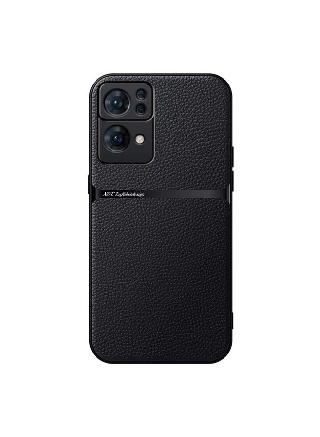 HuHa Case Cover For OPPO Reno7 Pro 5G Litchi Leather Magnetic Full Coverage Shockproof Phone Case(Black) - Image 1