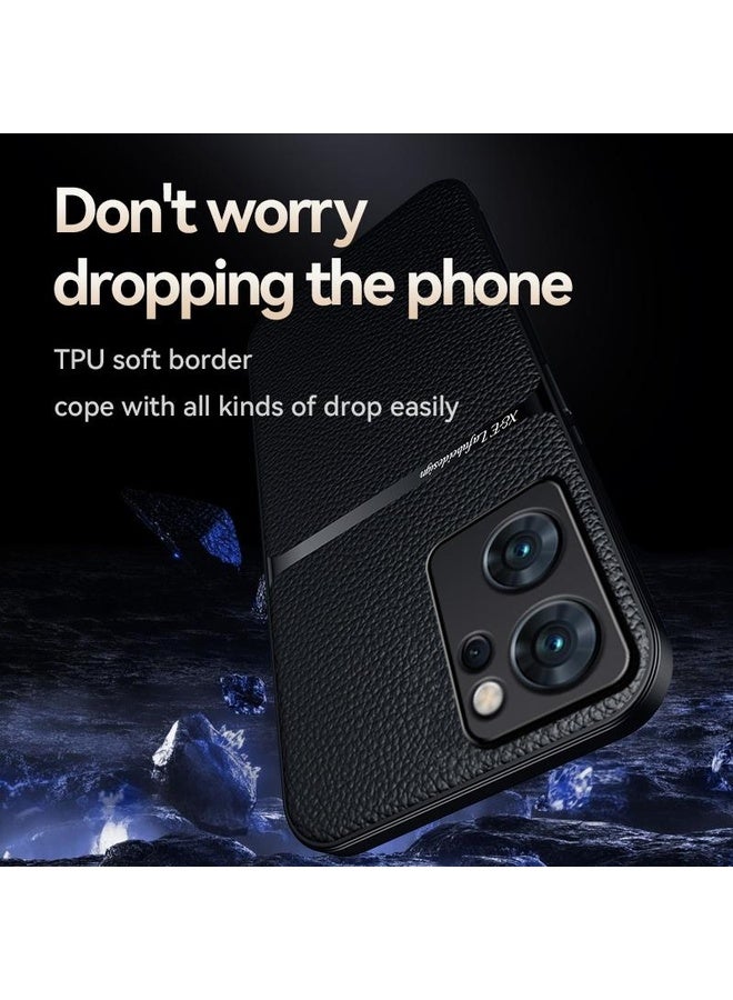 HuHa Case Cover For OPPO Reno7 Pro 5G Litchi Leather Magnetic Full Coverage Shockproof Phone Case(Black) - Image 4