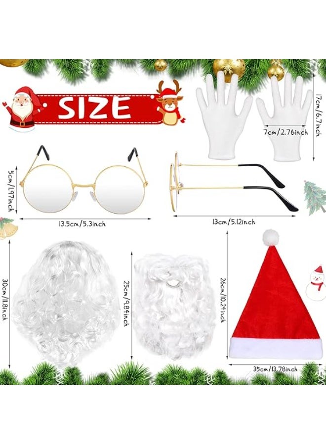 5 Pcs Christmas Santa Costume Set White Santa Claus Wig and Beard Christmas Hat Glasses and Gloves for Christmas Cosplay Party Photo Prop - Image 5