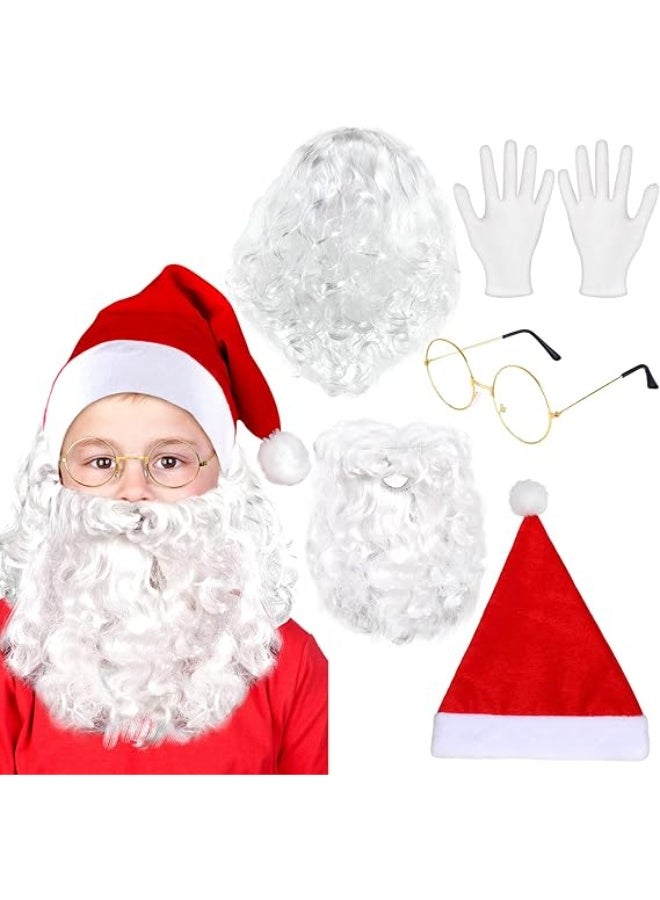 5 Pcs Christmas Santa Costume Set White Santa Claus Wig and Beard Christmas Hat Glasses and Gloves for Christmas Cosplay Party Photo Prop - Image 1