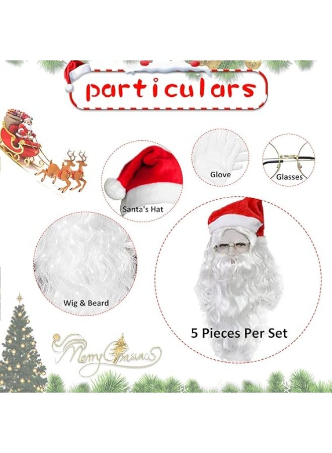 5 Pcs Christmas Santa Costume Set White Santa Claus Wig and Beard Christmas Hat Glasses and Gloves for Christmas Cosplay Party Photo Prop - Image 4