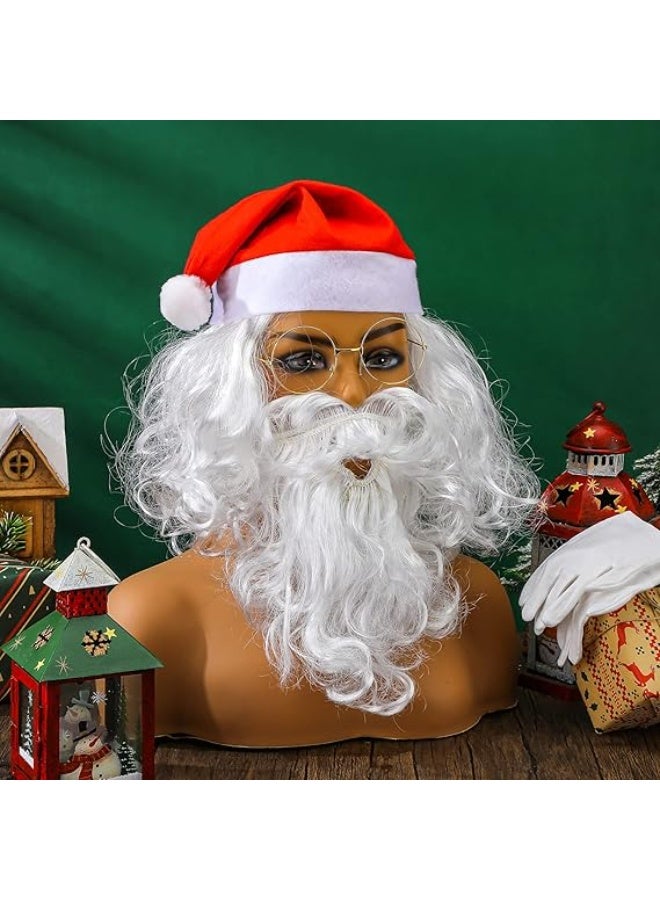5 Pcs Christmas Santa Costume Set White Santa Claus Wig and Beard Christmas Hat Glasses and Gloves for Christmas Cosplay Party Photo Prop - Image 3