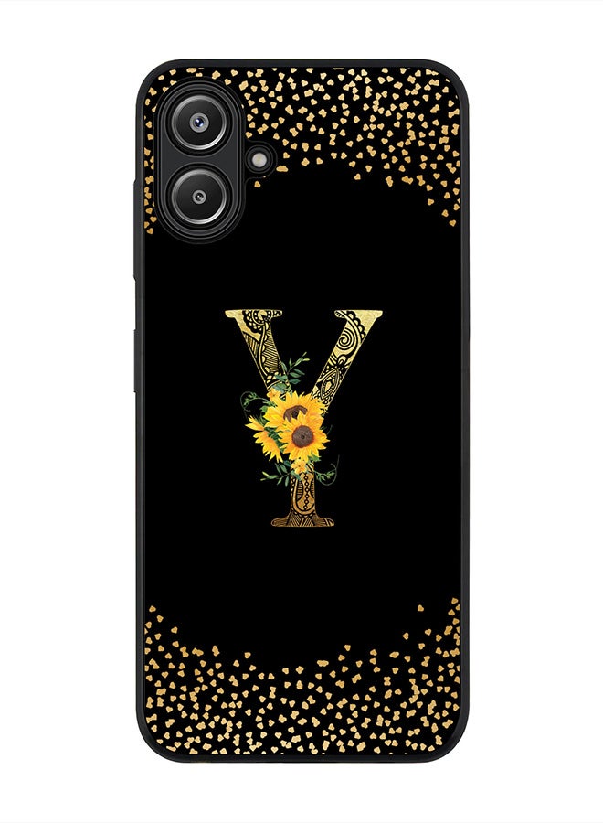 Stylizedd غطاء لهاتف سامسونج جالاكسي A06، حماية كاميرا نحيفة، غطاء هاتف مضاد للصدمات - مونوغرام زهور مخصص - Y (أسود) - Image 1