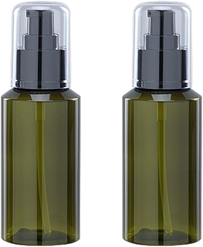 Elandy 2Pcs 100ml/3.3oz Empty Green Plastic Lotion Pump Bottles with Black Pump Top Refillable Travel Liquid Soap Dispenser Jars Packing Storage Container for Cosmetic Remover Oil