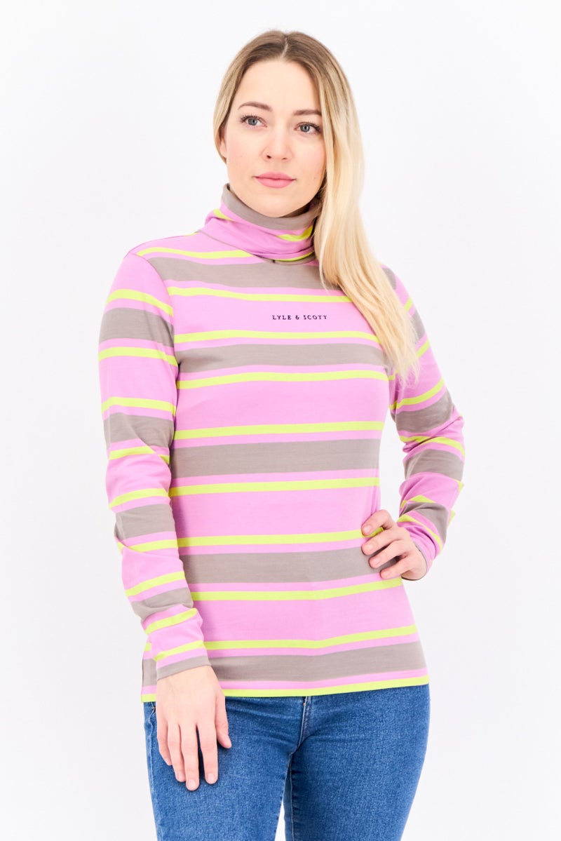 Lyle & Scott Women High Neck Long Sleeve Stripe Top, Multicolor - Image 1