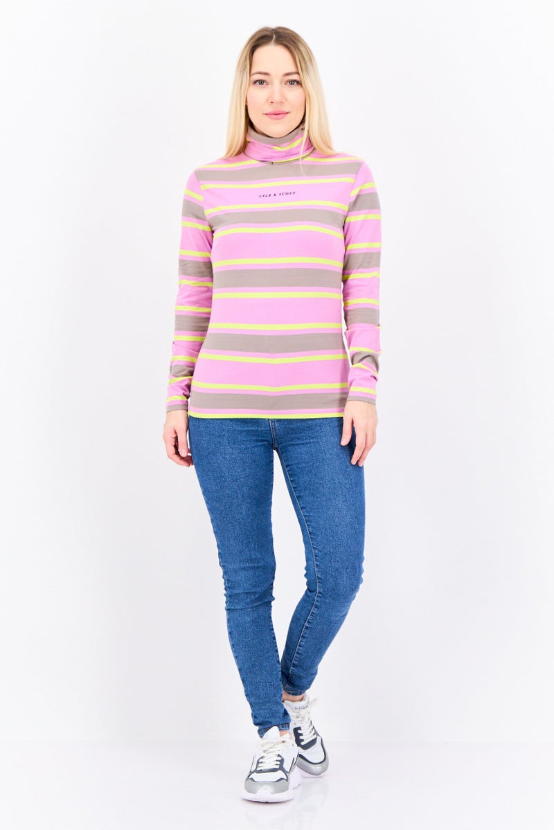 Lyle & Scott Women High Neck Long Sleeve Stripe Top, Multicolor - Image 4