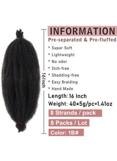 Xtrend 16 Inch Pre-Separated Springy Afro Twist Hair 8 Packs Spring Twist Hair For Distressed Soft Locs Natural Black Marley Twist Crochet Braiding Hair Synthetic Hair Extensions (8 Strands/Pack,1B#)  - Image 2