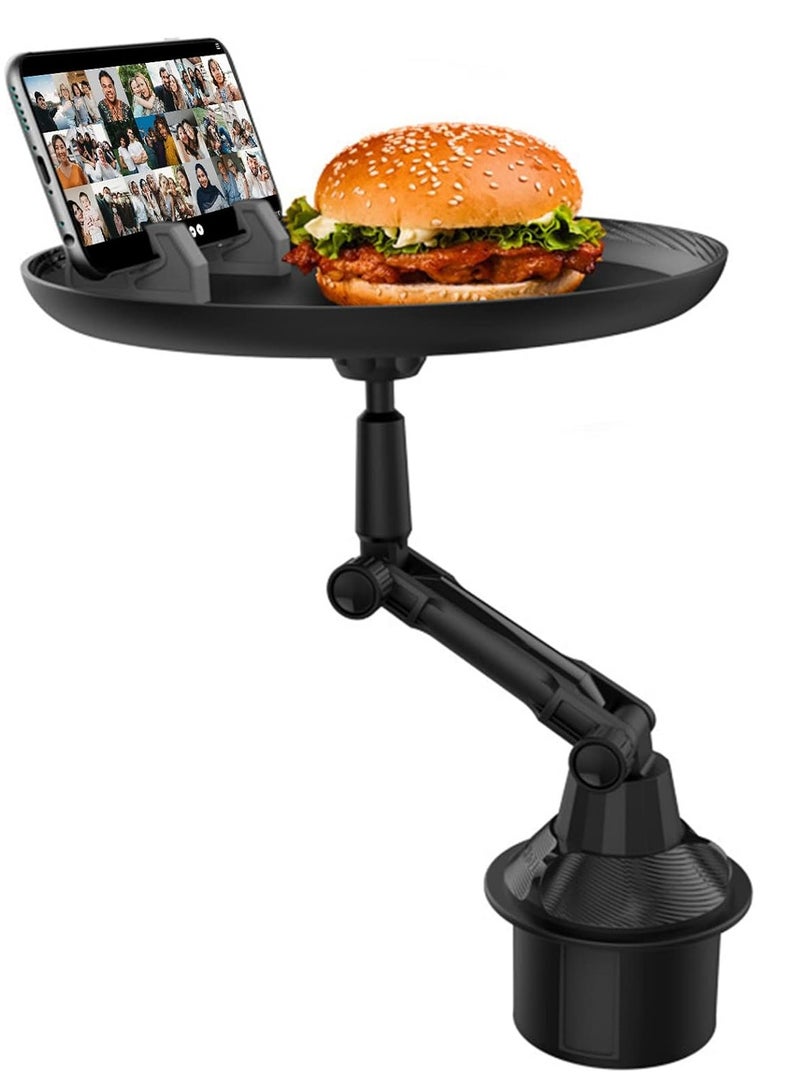 ELTRAZONE Car Cup Holder Tray for Car Adjustable Car Tray Table with Surface, Phone Slot, and 360° Swivel Arm Car Food Table for Cup Holders Tray Fits Vehicle,Golf Cart, SUV and All Cars Black - Image 1