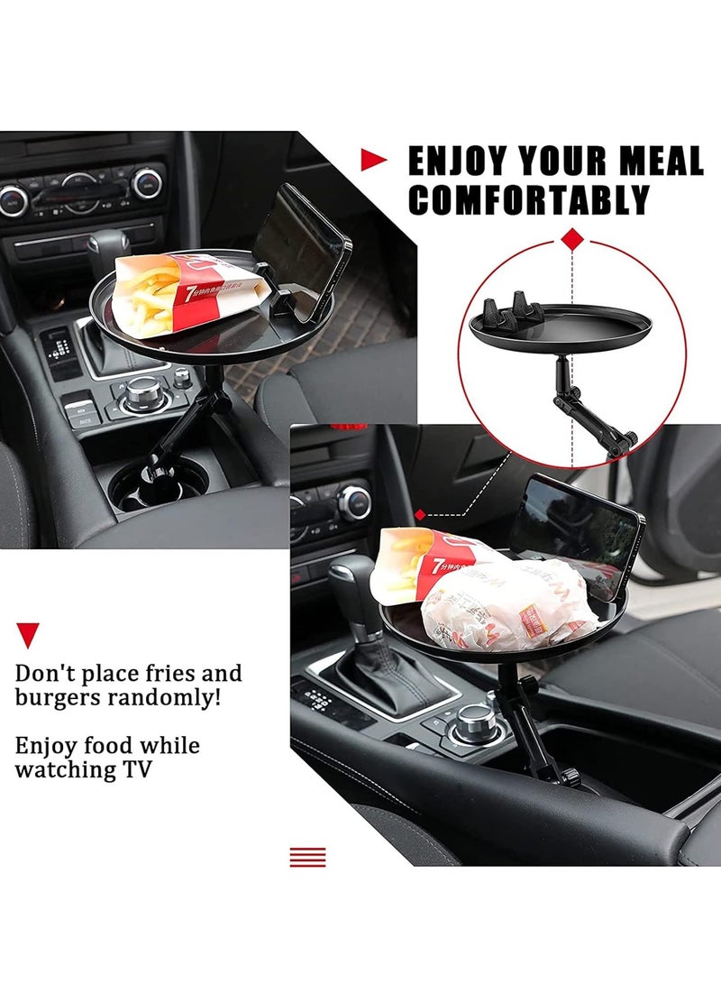 ELTRAZONE Car Cup Holder Tray for Car Adjustable Car Tray Table with Surface, Phone Slot, and 360° Swivel Arm Car Food Table for Cup Holders Tray Fits Vehicle,Golf Cart, SUV and All Cars Black - Image 3