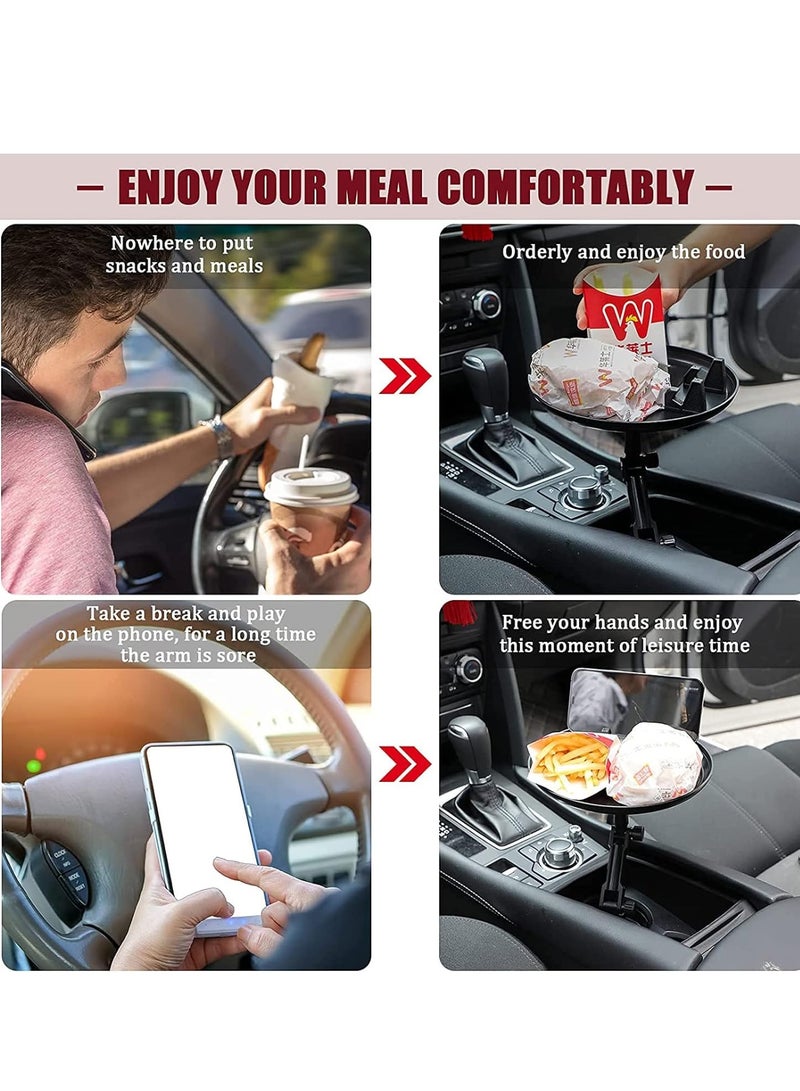 ELTRAZONE Car Cup Holder Tray for Car Adjustable Car Tray Table with Surface, Phone Slot, and 360° Swivel Arm Car Food Table for Cup Holders Tray Fits Vehicle,Golf Cart, SUV and All Cars Black - Image 4