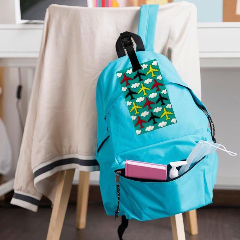 Eitheo بطاقات أمتعة للأطفال بطاقات أمتعة مع اسم وعنوان | بطاقات أمتعة سيليكون للحقائب، بطاقات لتحديد الحقائب/حقائب المدرسة ملصق ملون متعدد (طائرة سحاب)  - Image 3