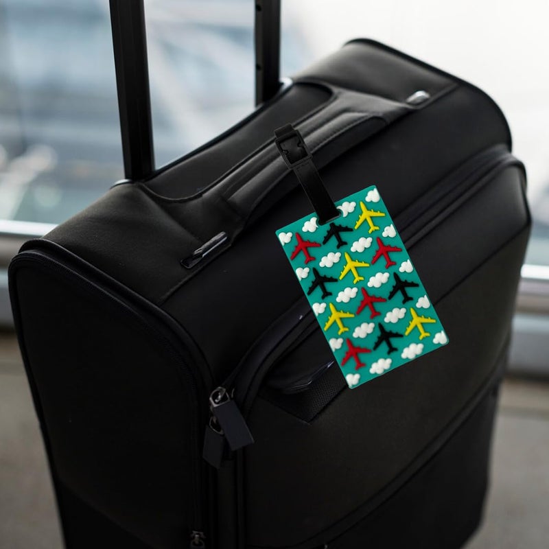 Eitheo بطاقات أمتعة للأطفال بطاقات أمتعة مع اسم وعنوان | بطاقات أمتعة سيليكون للحقائب، بطاقات لتحديد الحقائب/حقائب المدرسة ملصق ملون متعدد (طائرة سحاب)  - Image 2