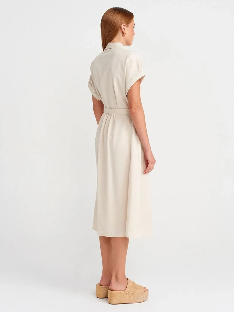 ديلفين DILVIN Belted Midi Shirt Dress